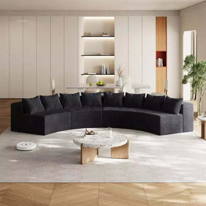 Corduroy curved sectional sofa with 8 pillows,Curved Symmetrical Modular Semi Circular Sofa (four modules)