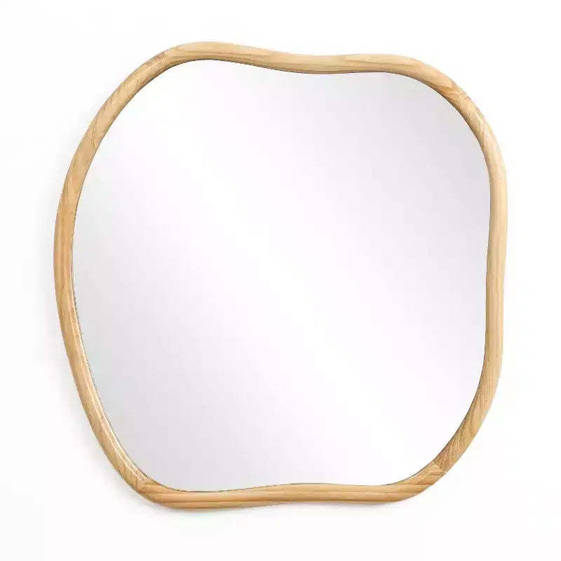LuxenHome Natural Pine Wood Frame Square Irregular Wall Mirror, Accent and Vanity Brown