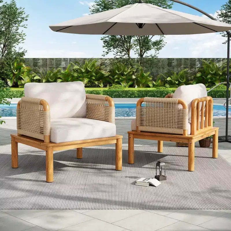 Christopher Knight Home Valencia Outdoor Rustic Acacia Wood and Rope Club Chair with Cushions, Teak/Beige