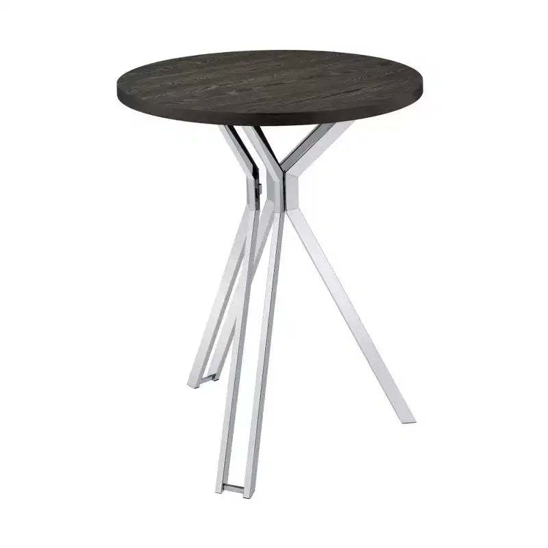 Simple Relax Wood and Metal Bar Table with Round Top in Dark Oak and Chrome