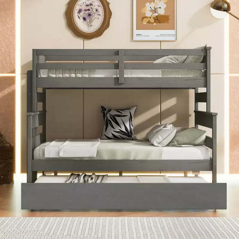 Whisen Wood Twin over Full Bunk Bed with Twin Size Trundle