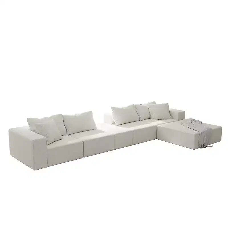 Modern Upholstered Sectional Sofa Couch Set, Modular 132 L-Shaped Sectional Living Room Sofa Set with 6 Cushions