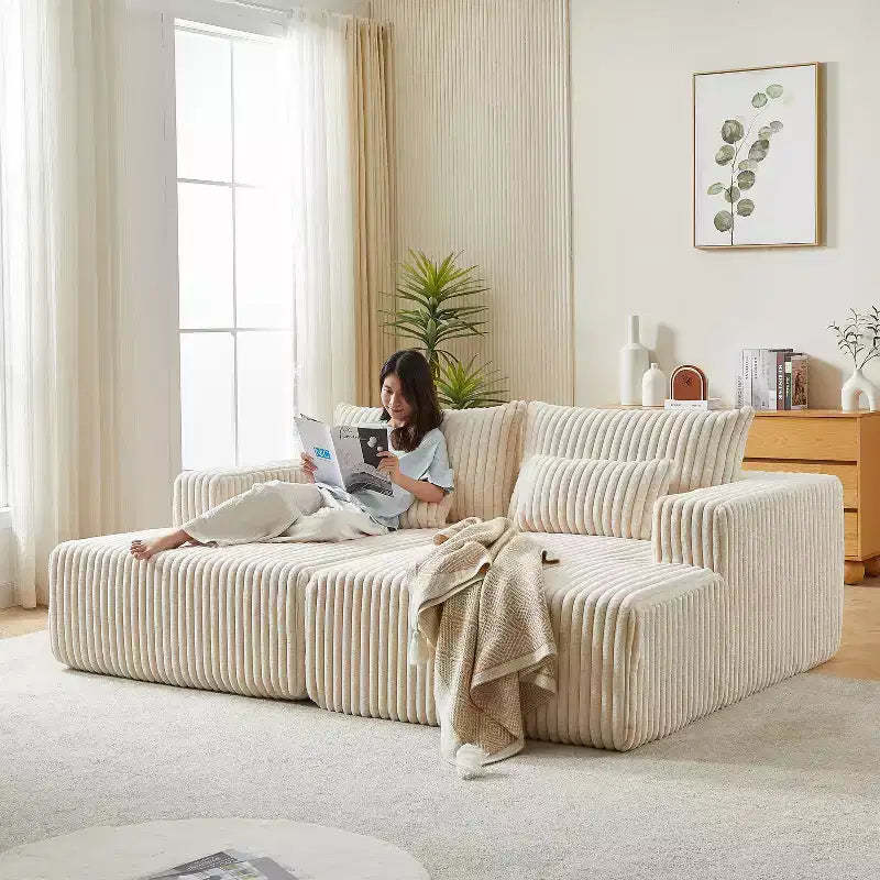 87 Oversized Sectional Lounge Chaise, No Assembly Required, Cloud Plush Loveseat with Reclining Sofa Bed