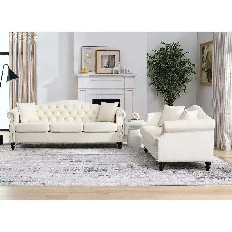Velvet Upholstered 3-Seater and 2-Seater Combined Sofa Set