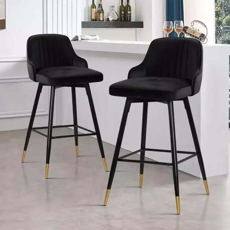 Bekrvio Swivel Barstools with Back, Counter Height, Velvet Upholstered, 29, Black