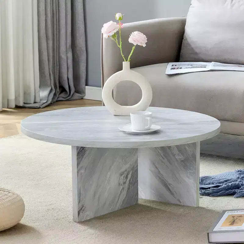 Chic Crate - Nordic Flair Minimalist MDF White Round Coffee Table, Decor Friendly Modern Style, 31.5*31.5*13.98 Inches