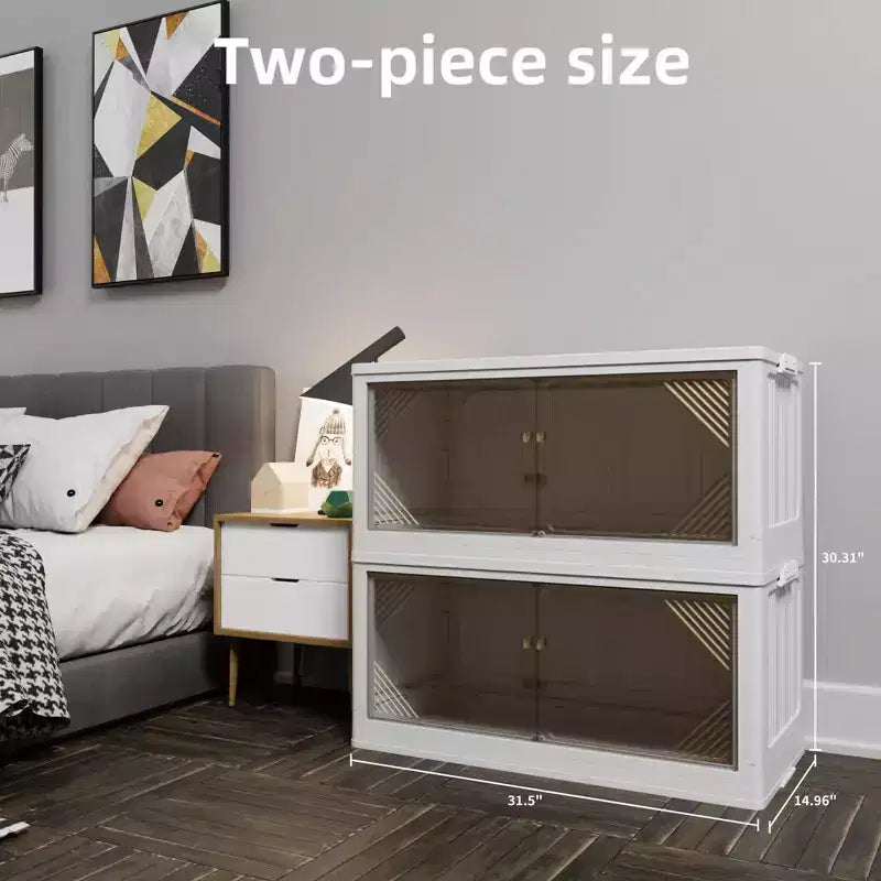 2-Pack 31.5 Wide Transparent Plastic Storage Cabinets: Stackable, Folding, Open Front - Ideal for Closet Organization
