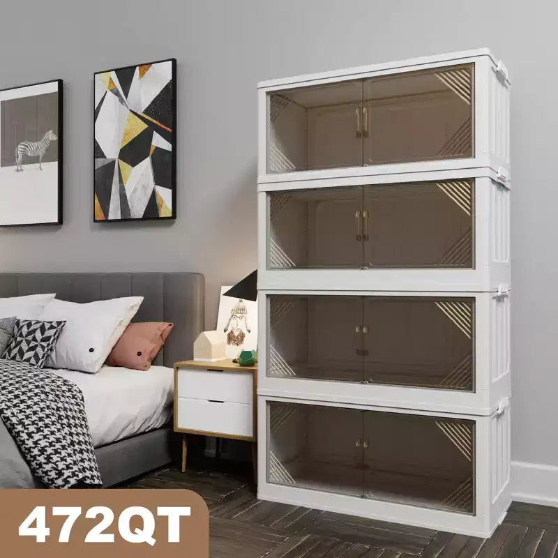 4-Pack 31.5 Wide Transparent Plastic Storage Cabinets for Closet Organizers and Storage, Folding Storage Box