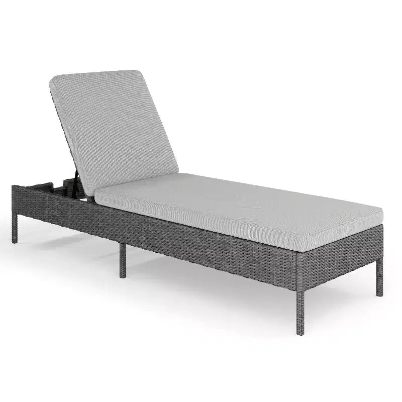 Martha Stewart Bedford Indoor-Outdoor Adjustable Patio Chaise Lounge Chair in Rattan Wicker with All-Weather Cushions