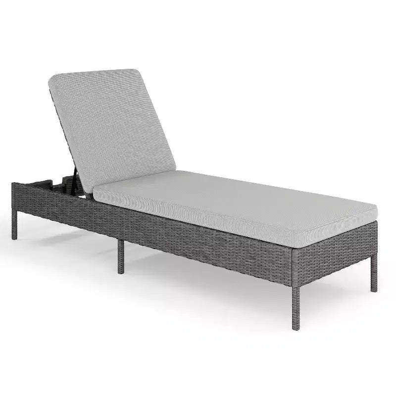 Martha Stewart Bedford Indoor-Outdoor Adjustable Patio Chaise Lounge Chair in Rattan Wicker with All-Weather Cushions