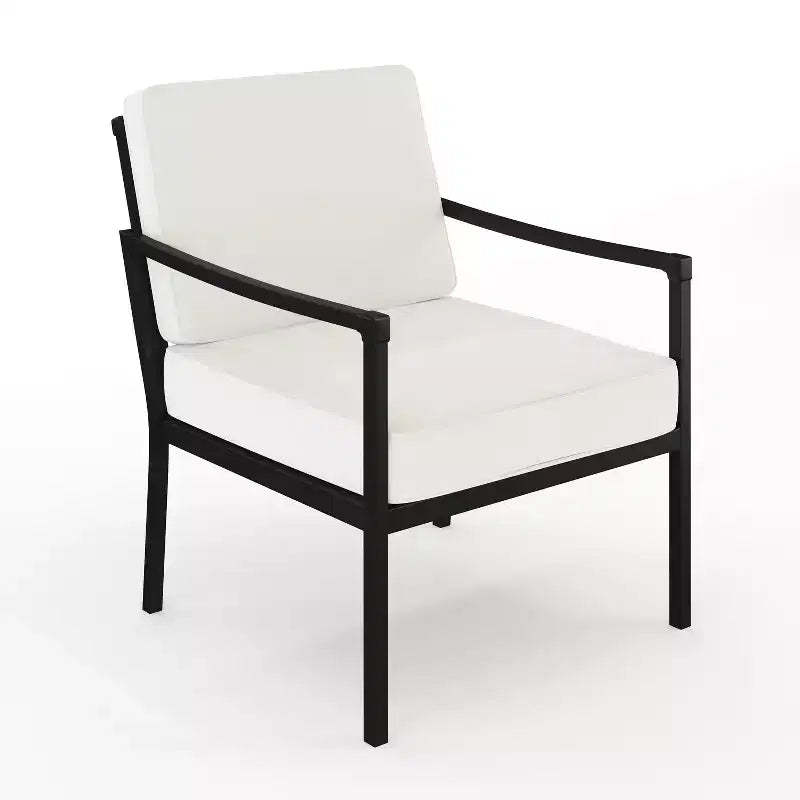 Martha Stewart Lily Pond Set of 2 Indoor-Outdoor Patio Accent Chairs with Steel Frames in Black with Cream All-Weather Cushions