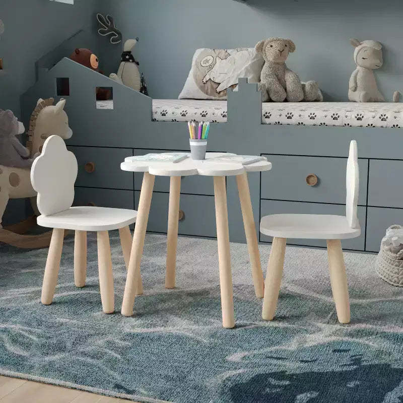Buzz & Bloom Kids 3-Piece Wood Cloud-Shaped Table and Chairs Set