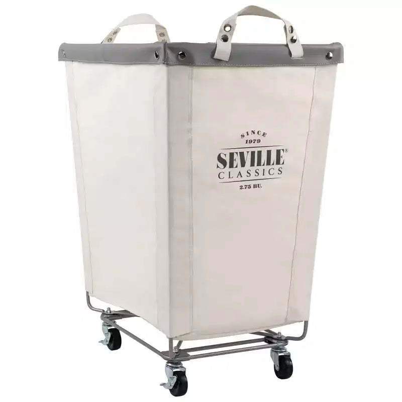 Seville Classics Natural White Commercial Rolling Canvas Laundry Room Hamper, 22D x 16 W x 27 H