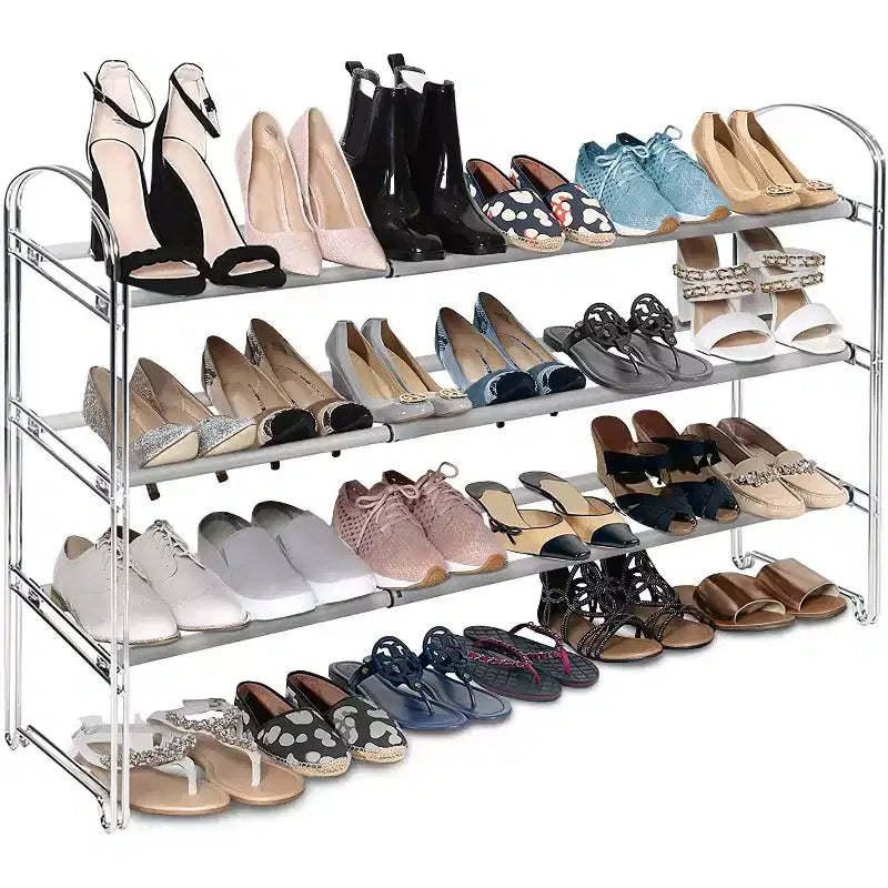 Seville Classics 24-Pair 3-Tier Expandable Non-Slip Metal Frame Shoe Rack