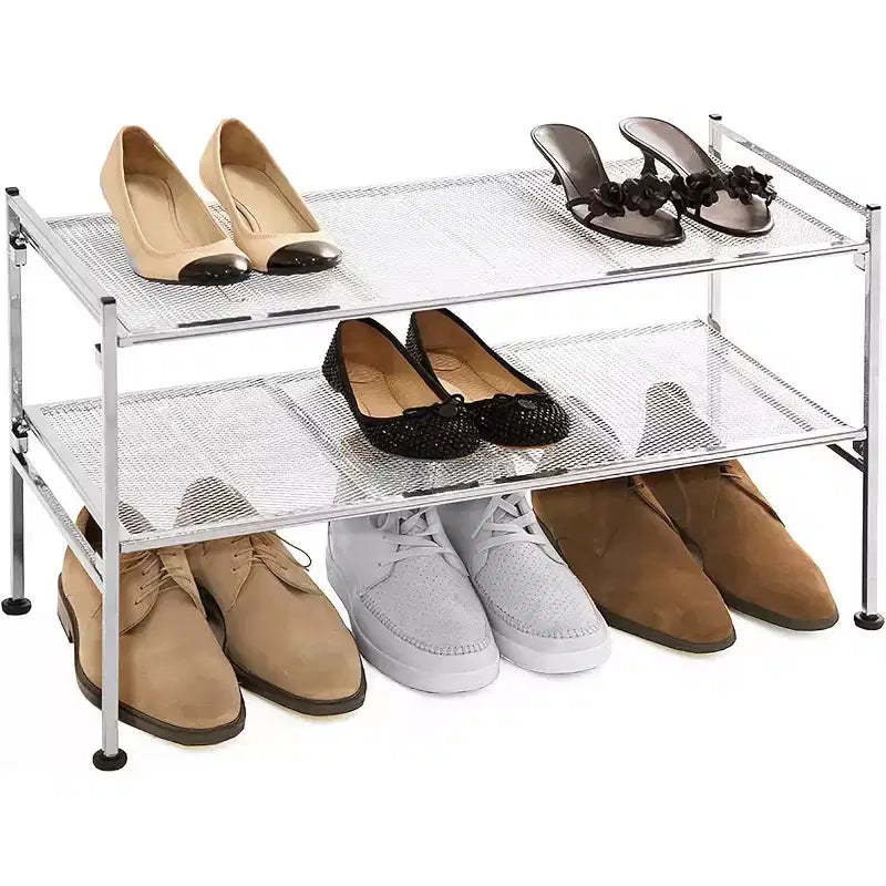 Seville Classics 6-Pair 2-Tier Satin Pewter Iron Frame Stackable Shoe Rack