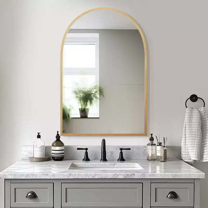 Aluminum Alloy Thin Edge Right Angle Arch-shaped Gold Hanging Mirror 91*61*1.5cm (Double-sided Installation)