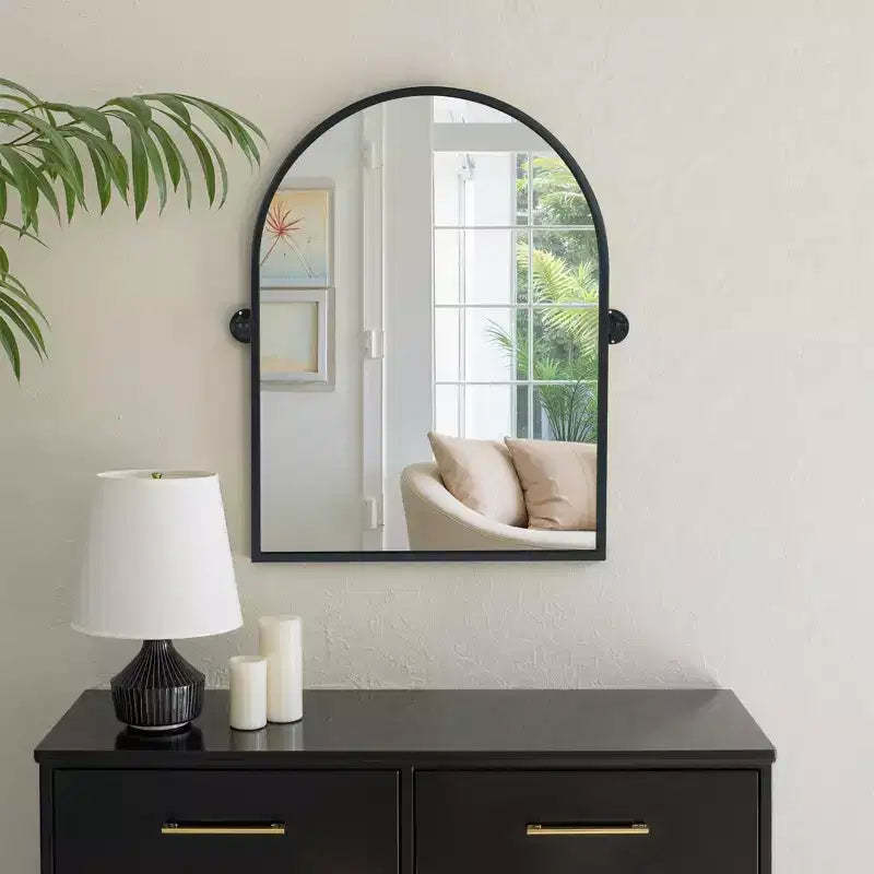Iron Right Angled Arched Black Hardware Hanging Mirror 91x61x4cm