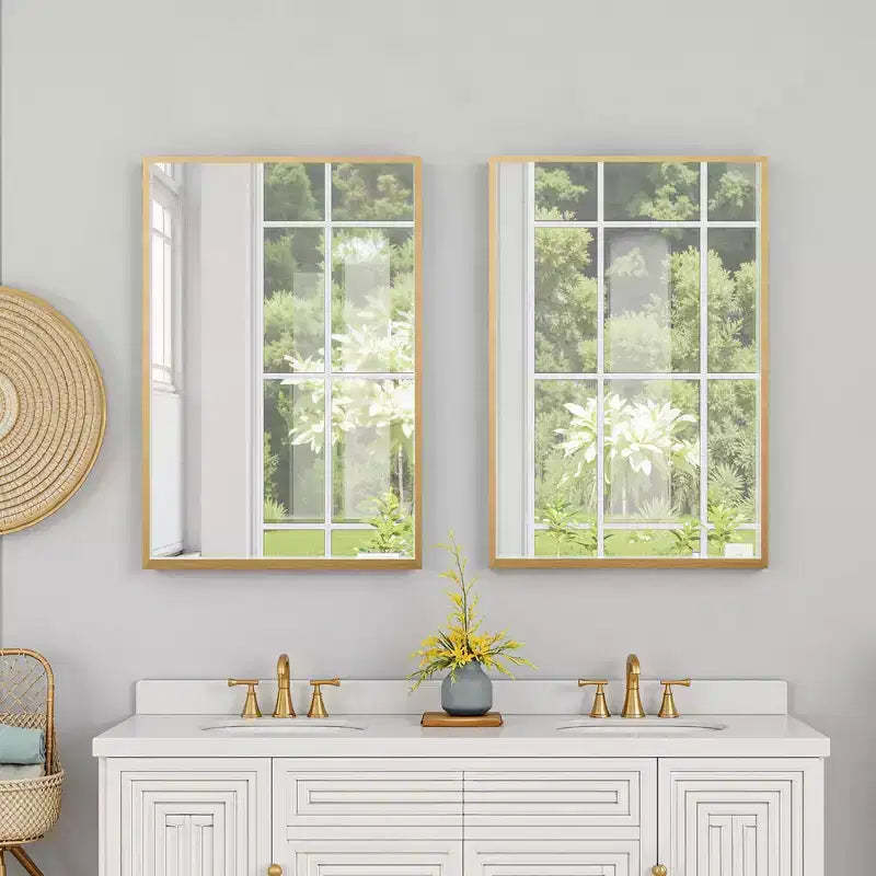 91cm Gold Aluminum Rectangular Mirror with Slim Frame and Right Angles, 1.5cm Depth (Double-Sided)