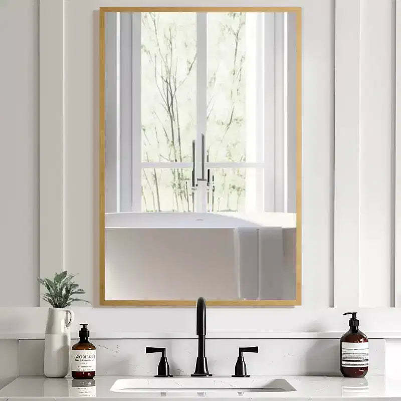 Aluminum Alloy Thin Edge Right Angle Rectangular Gold Hanging Mirror 91x61x1.5cm(Double-Sided Installation)