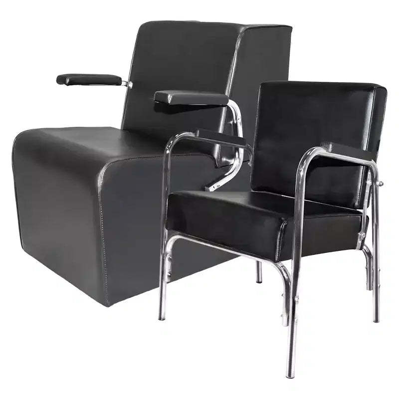 PureSana Chromium Ella Professional Auto Reclining Vinyl Shampoo Chair, Anastasia Vinyl Professional Platform Hair Dryer Chair, Black
