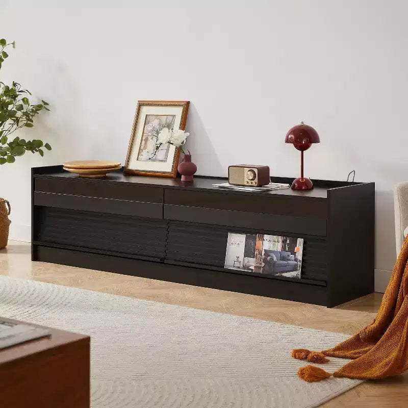 Modern TV Stand TV Console Media Console with 4 Drawer, Charging Ports and Ambient LED Lighting, Natural/Walnut/Black-Christopher Knight Home