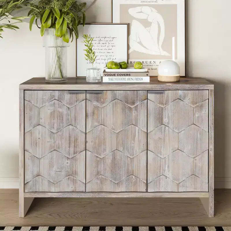 Accent Cabinet Farmhouse Style 3 Door Wooden Cabinet Sideboard Buffet Server Cabinet Storage Cabinet
