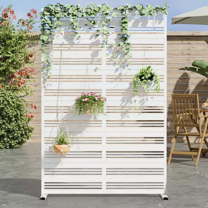 72 H35W Dovelina White Metal Planter Box with Trellis Privacy Screen for Caf Patio,Garden & Balconies