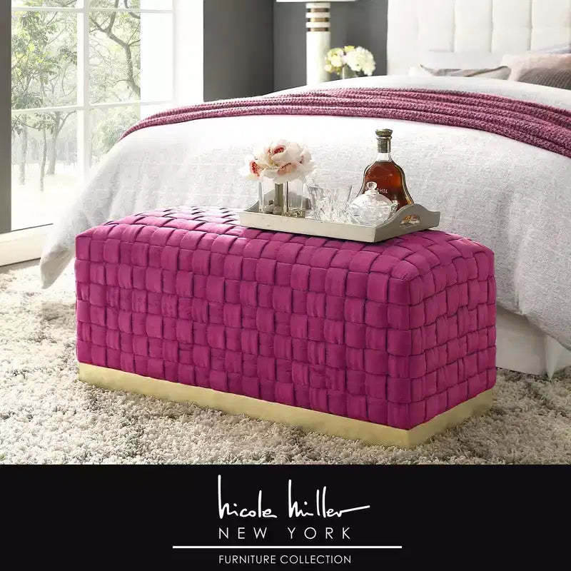 Nicole Miller Satine Velvet Hand Woven Bench with Base