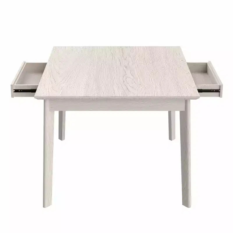VECELO Rustic Square Dining Table, Rubber Wood Table with 4 Solid Wood Legs & 2 Storage Drawers for Kitchen, Gray