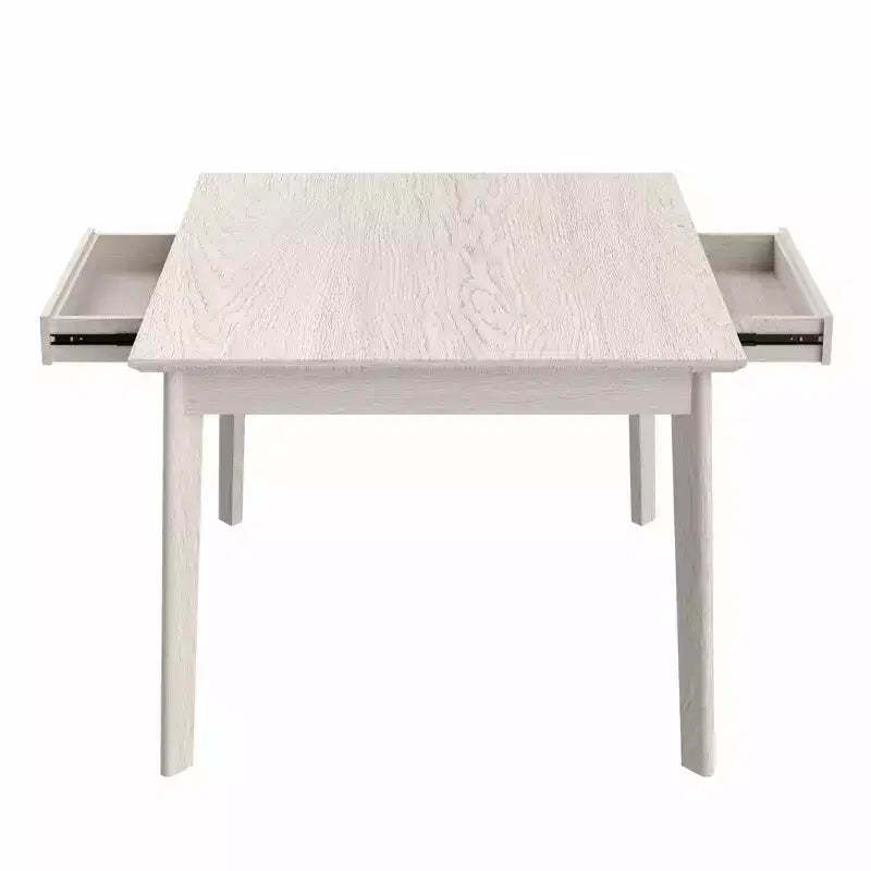 VECELO Rustic Square Dining Table, Rubber Wood Table with 4 Solid Wood Legs & 2 Storage Drawers for Kitchen, Gray