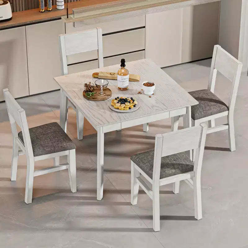 VECELO Farmhouse Style 5-Piece Dining Table Set for 4, Rubber Wood Square Table and 4 Upholstered Dining Chairs, Gray