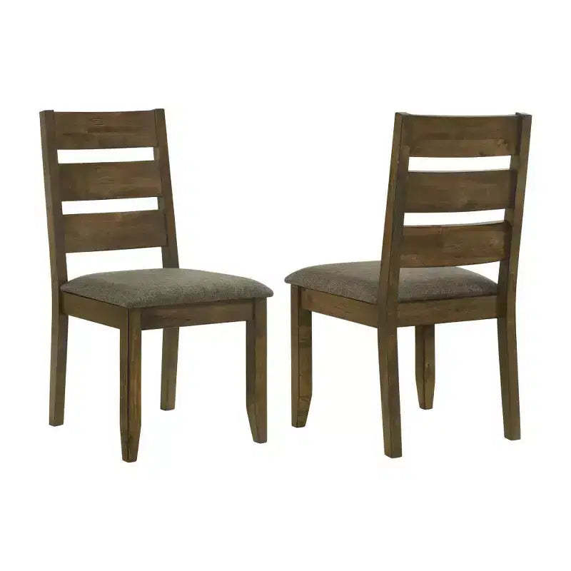 Simple Relax Set of 2 Upholstered Dining Side Chairs with Ladder Back in Knotty Nutmeg and Grey