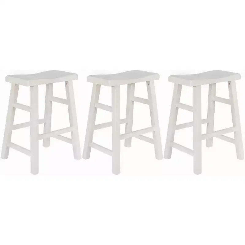 eHemco Heavy-Duty Solid Wood Saddle Seat Kitchen Counter Height Barstools, 24 Inches, Set of 3