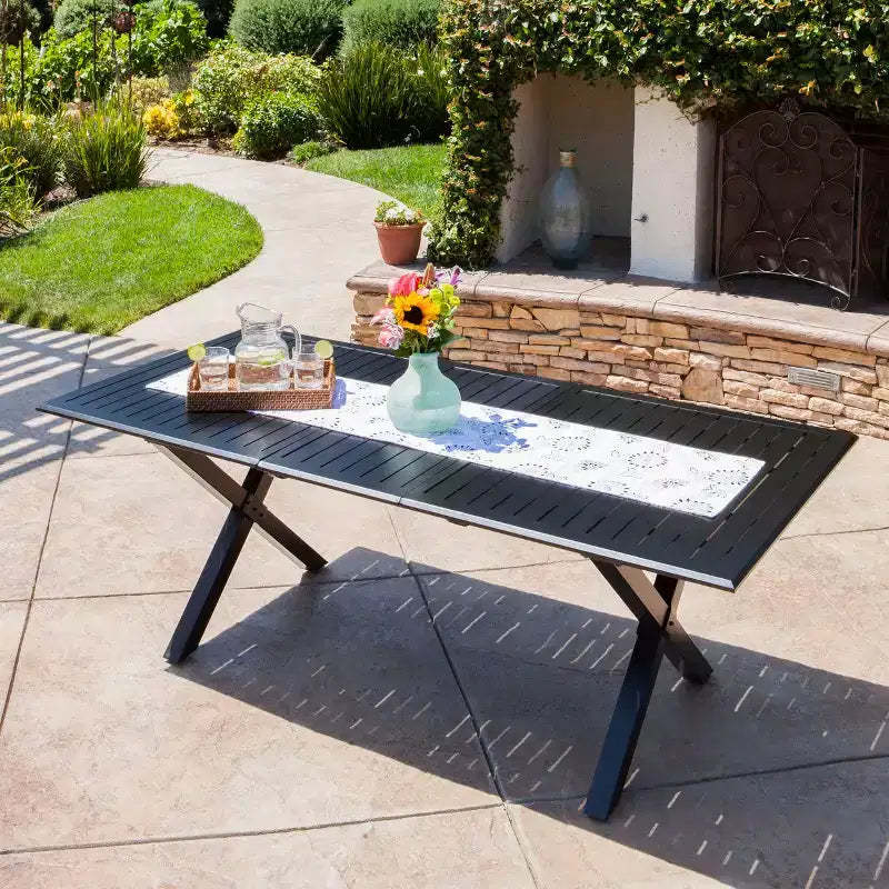 GDFStudio Stonewall Outdoor Cast Aluminum Expandable Rectangular Dining Table, Black