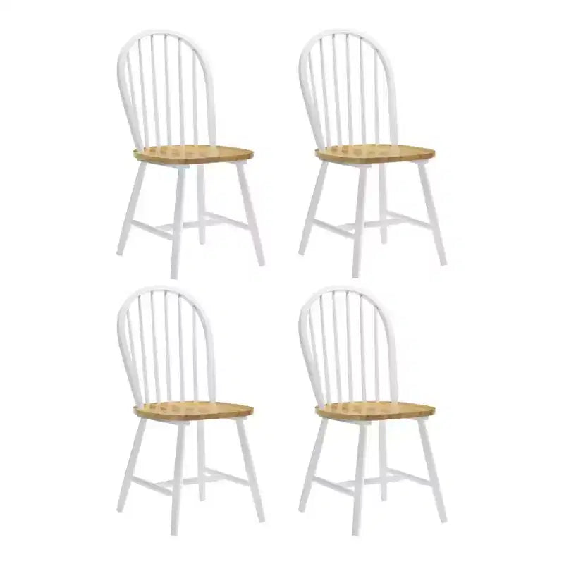 Simple Relax Set of 4 Dining Side Chair with Spindle Back in Natural and White