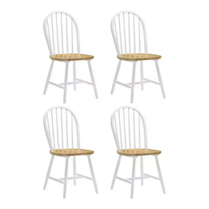 Simple Relax Set of 4 Dining Side Chair with Spindle Back in Natural and White