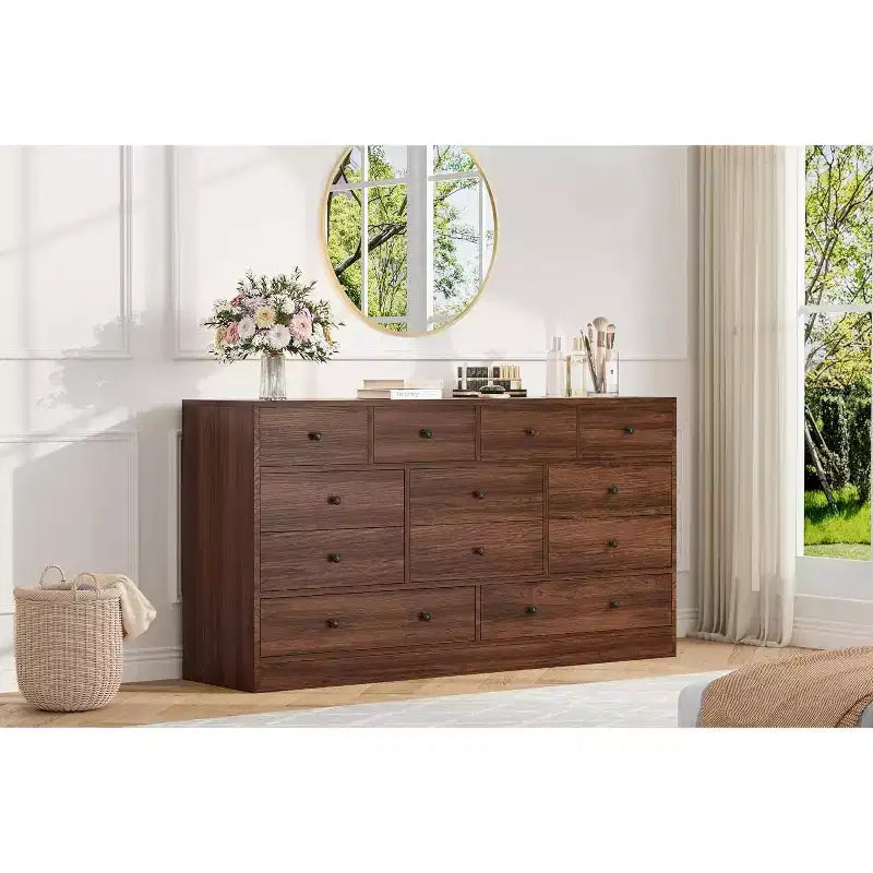 12 Drawer Dressers & Chests of Drawers, Wood Storage Drawer Dresser with Power Outlet