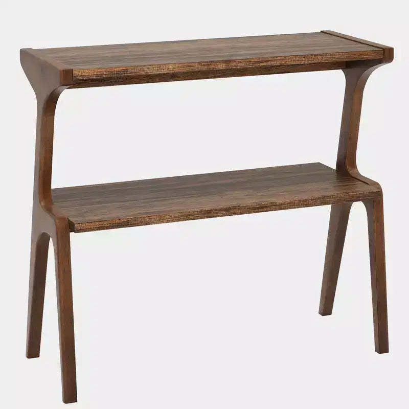 Lantine 2-Tier End Table, Slim Sofa Side Table with Storage Shelf, Rustic Brown