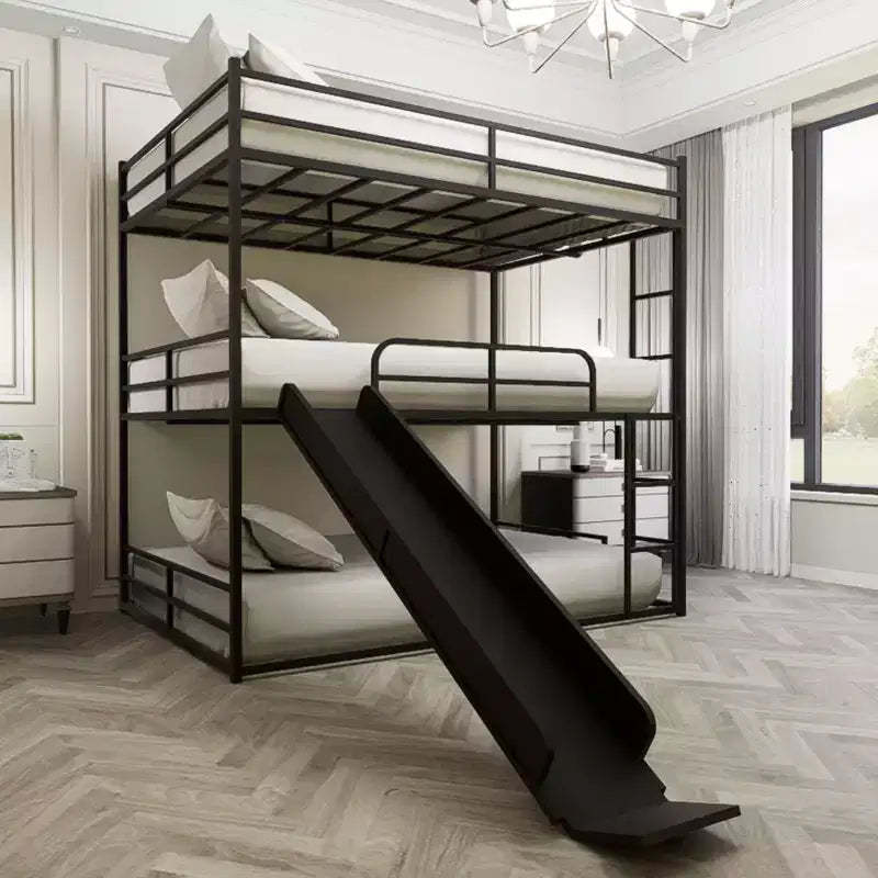 GDFStudio Theodore Modern Metal Full Size Triple Bed with Ladder and Slide