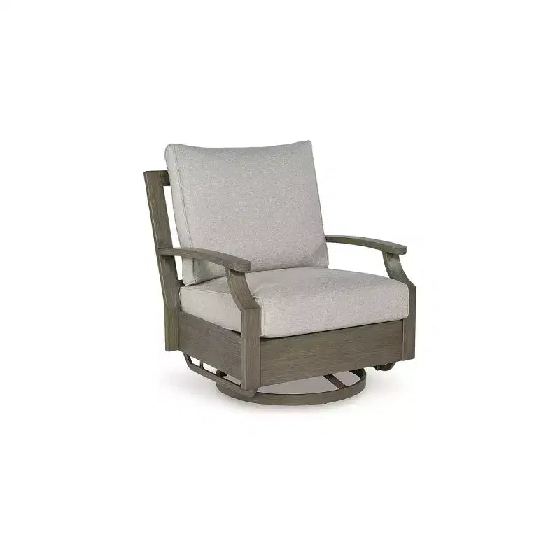 Signature Design by Ashley Rainier Ranch Outdoor Swivel Glider Chair with All Weather Foam Cushions, Beige (1 Chair Only)
