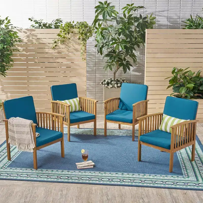 Christopher Knight Home Casa Outdoor Acacia Wood Club Chairs with Cushions (Set of 4)