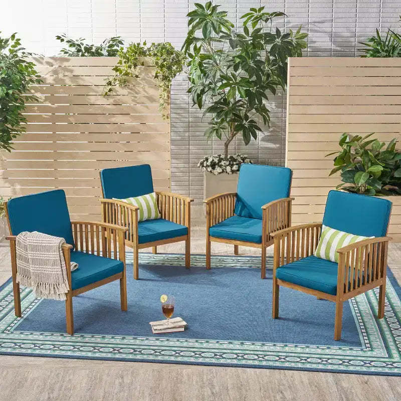 Christopher Knight Home Casa Outdoor Acacia Wood Club Chairs with Cushions (Set of 4)