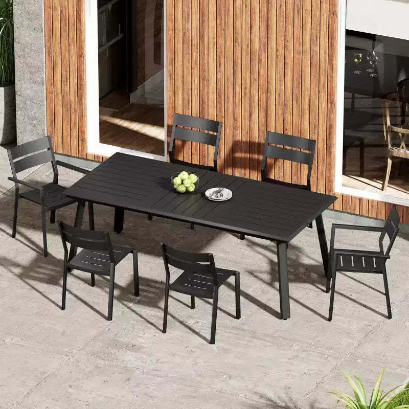 Crestlive Products 7pc Aluminum Patio Dinning Set 82.7in Table and 6 Chairs Aluminum Table Top Black for Outdoor Pool Lawn