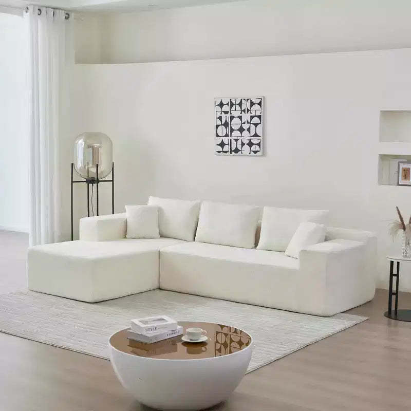 MAYEERTY 104.33 White L-Shaped Sponge Modular Floor Sectional Sofa Cloud Couch for Living Room