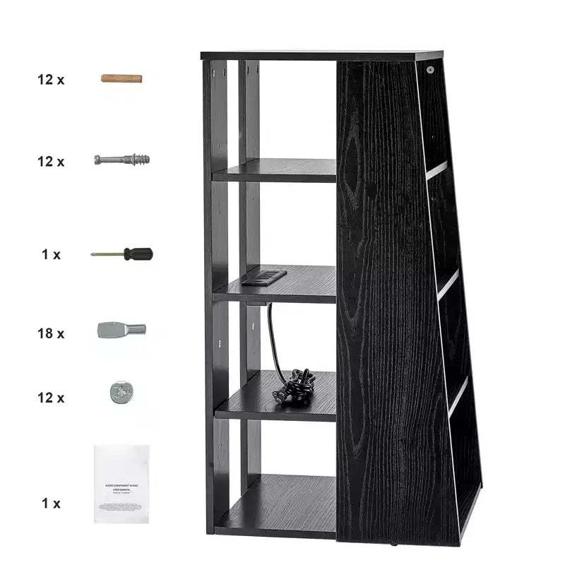 VEVOR 5-Tier AV Media Stand,Wooden Audio-Video Media Stand for DVD Players/Cable Boxes/Games Consoles, Height-Adjustable Media Storage Cabinet, Black