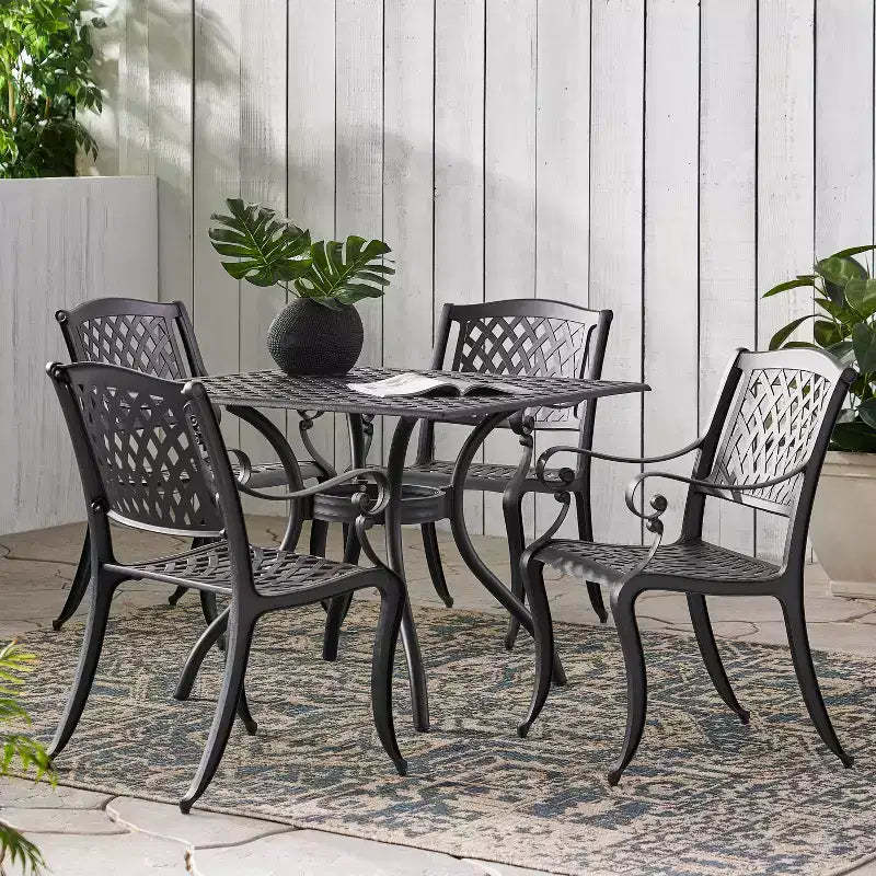 Christopher Knight Home Hallandale Outdoor Cast Aluminum 5 Piece Dining Set, Antique Matte Black