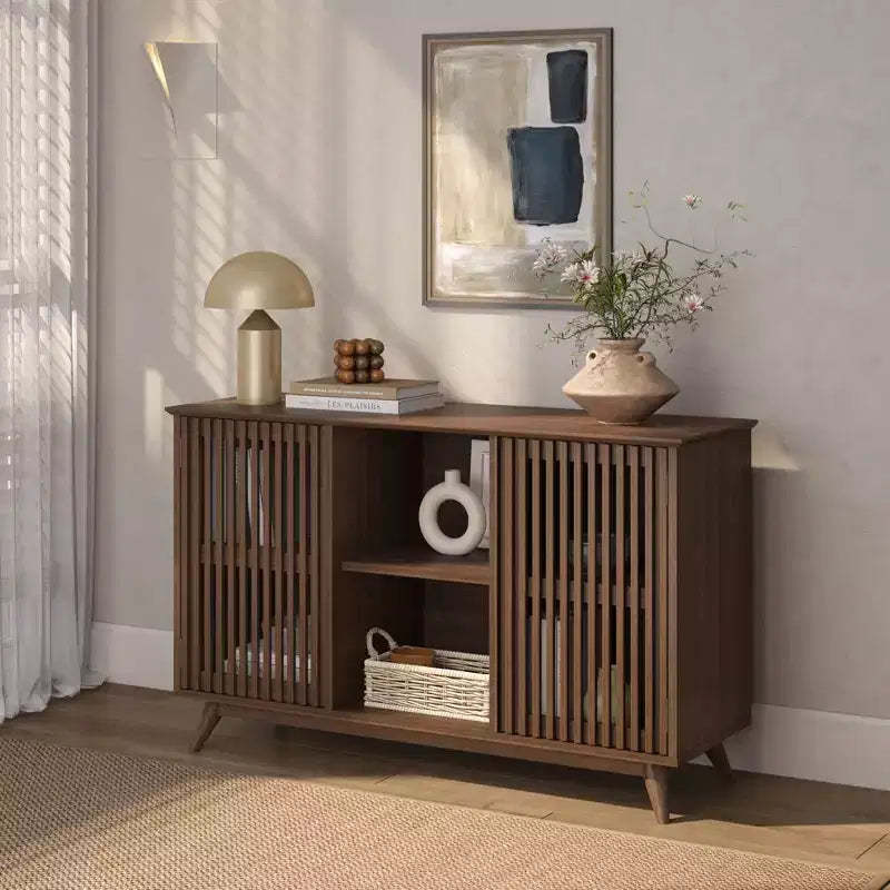 Plank+Beam Mid Century Modern Solid Wood Sideboard with 2 Doors, 49 TV Stand for Living Room