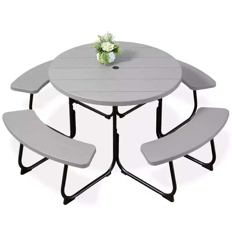 Best Choice Products 8-Person Circular Outdoor Picnic Table w/ 4 Benches, Umbrella Hole, 2000lb Capacity