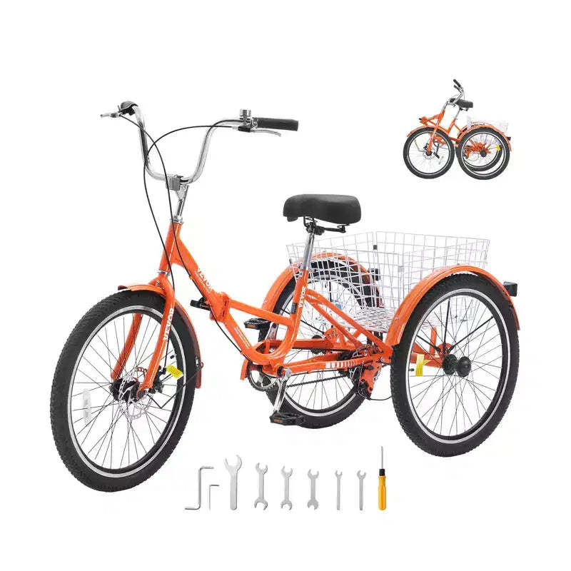 VEVOR Folding Adult Tricycle, 20-Inch Adult Folding Trikes, Lightweight Aluminum Alloy 3 Wheel Cruiser Bike with Large Rear Basket