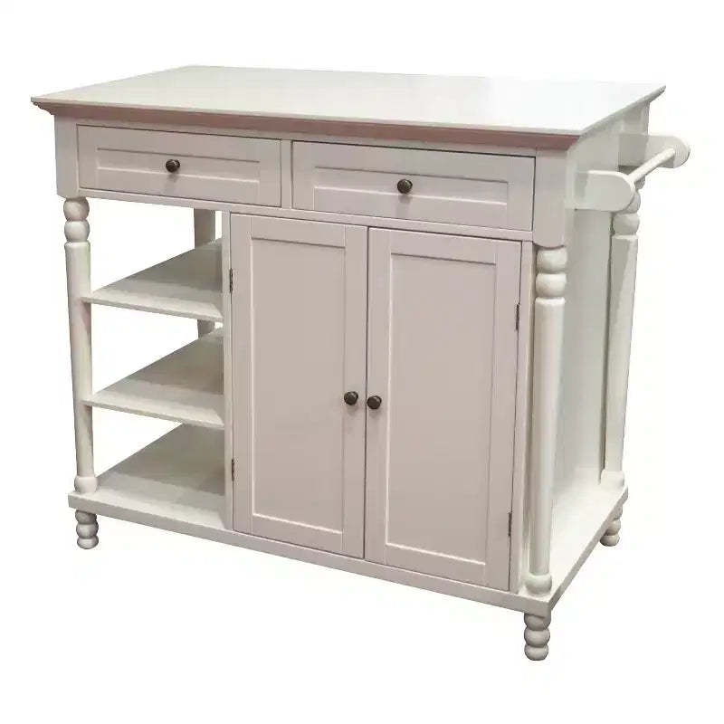eHemco Wood Euro Kitchen Island with Storage Cabinet, 2 Drawers and 3 Open Shelves, White